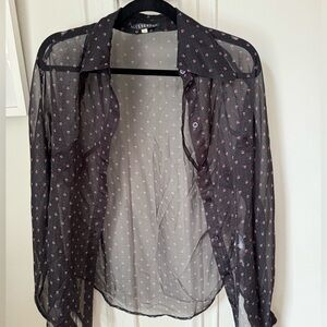 Alexa Chung Sheer Black Button Down Blouse